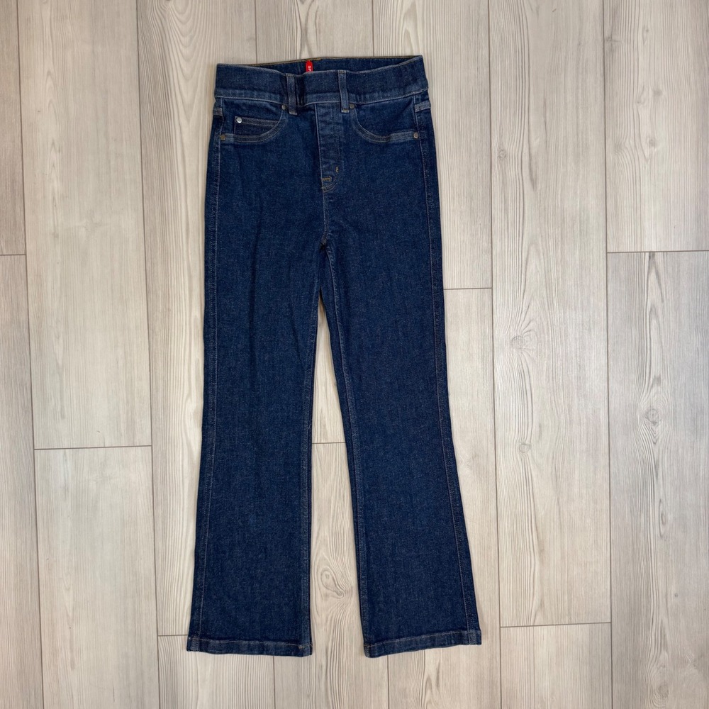 Spanx Kick Flare Jeans Blue Pull On High Rise Stretch Denim 20699R Small